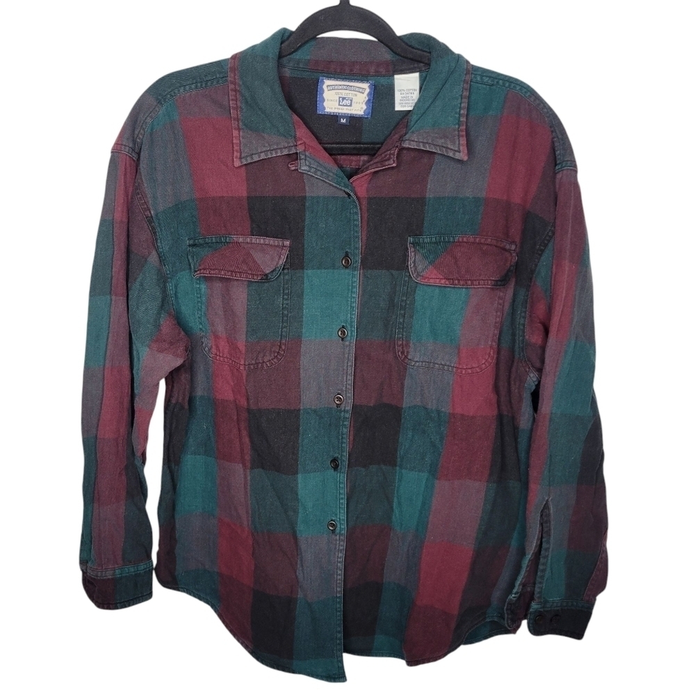 Vintage Lee 2 Tone Pocket Buffalo Plaid Button Up Shirt Size Medium